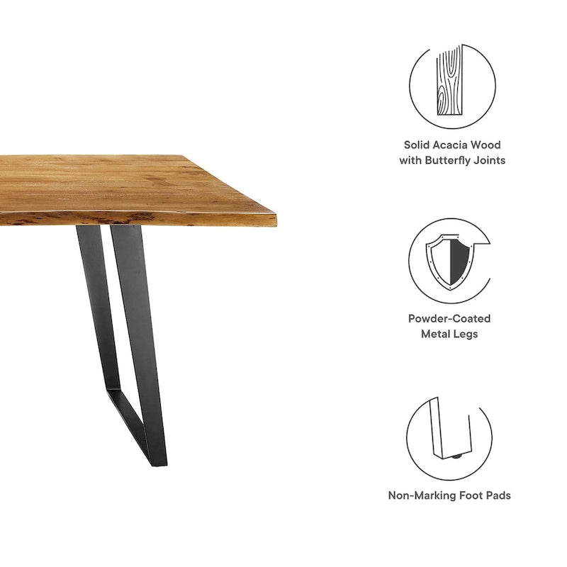 Table de salle à manger Viggo 60 en bois d'acacia à bords naturels - Noir naturel