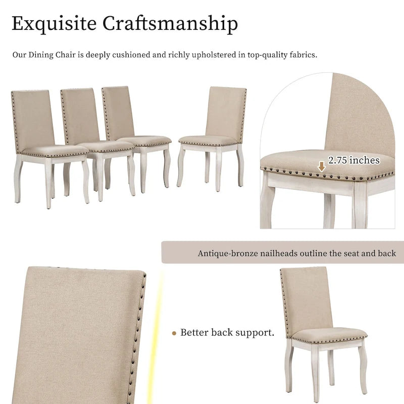 Ensemble de salle à manger de style campagnard 5 pièces comprenant une table à manger ronde extensible en bois et 4 chaises de salle à manger rembourrées