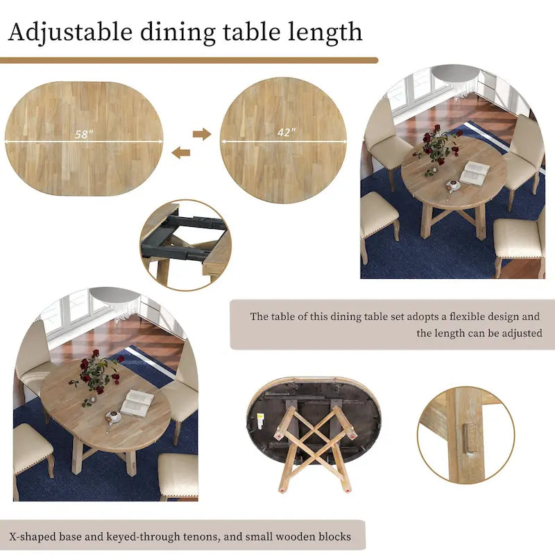 Ensemble de salle à manger de style campagnard 5 pièces comprenant une table à manger ronde extensible en bois et 4 chaises de salle à manger rembourrées
