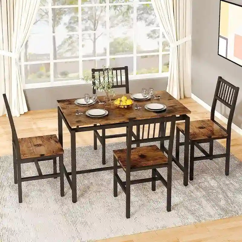 Ensemble table et chaises de salle à manger 5 pièces, style industriel moderne, coin repas, gain de place pour petits espaces, style pub