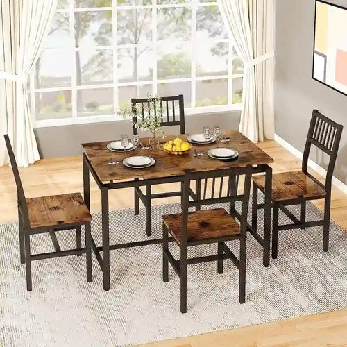 Ensemble table et chaises de salle à manger 5 pièces, style industriel moderne, coin repas, gain de place pour petits espaces, style pub