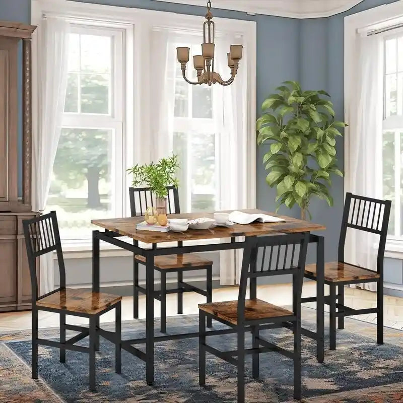 Ensemble table et chaises de salle à manger 5 pièces, style industriel moderne, coin repas, gain de place pour petits espaces, style pub
