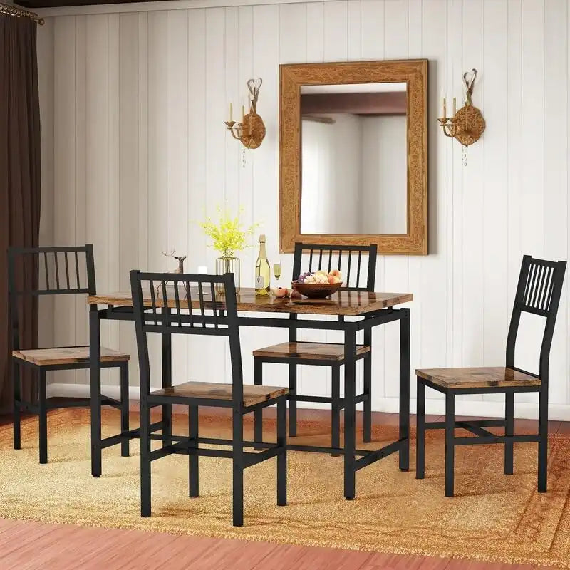 Ensemble table et chaises de salle à manger 5 pièces, style industriel moderne, coin repas, gain de place pour petits espaces, style pub