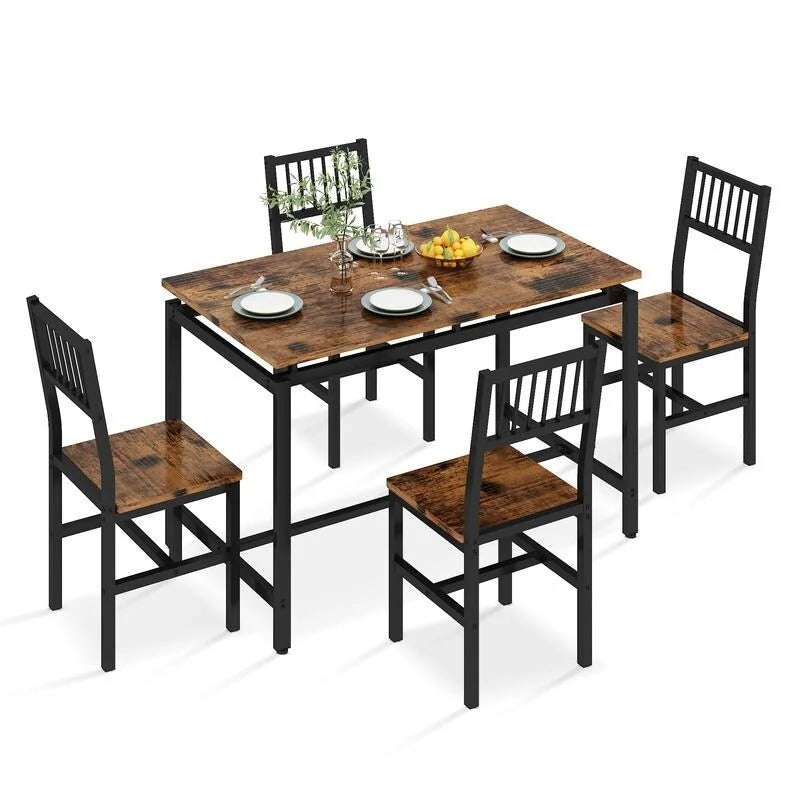 Ensemble table et chaises de salle à manger 5 pièces, style industriel moderne, coin repas, gain de place pour petits espaces, style pub