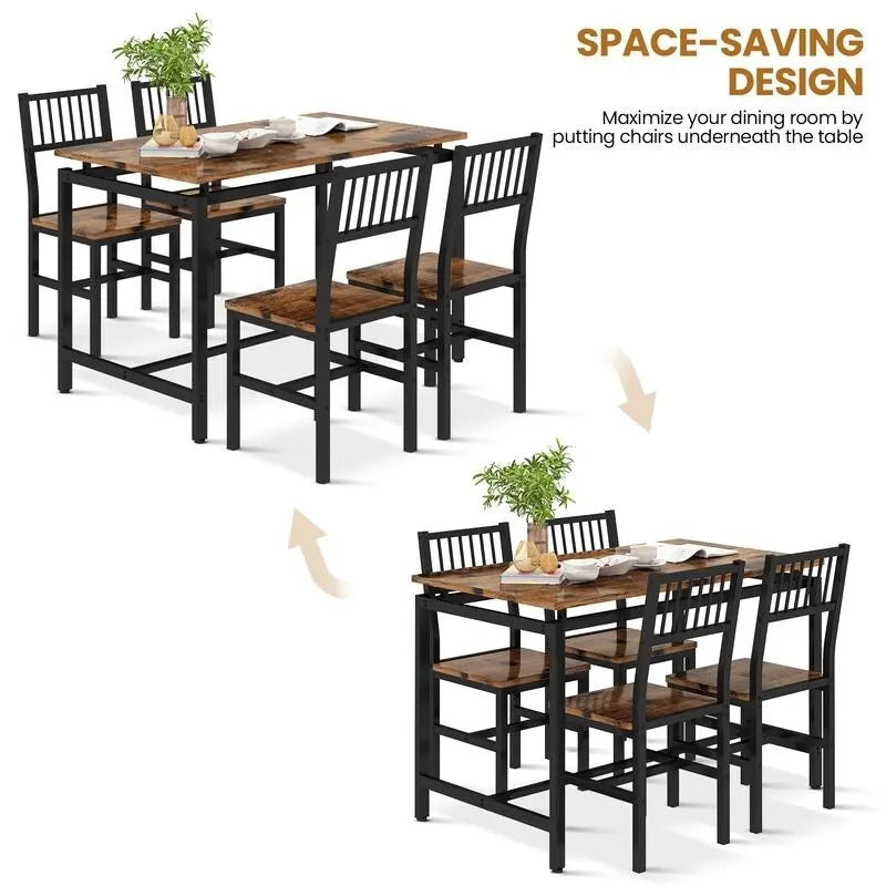 Ensemble table et chaises de salle à manger 5 pièces, style industriel moderne, coin repas, gain de place pour petits espaces, style pub