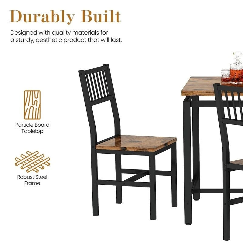 Ensemble table et chaises de salle à manger 5 pièces, style industriel moderne, coin repas, gain de place pour petits espaces, style pub