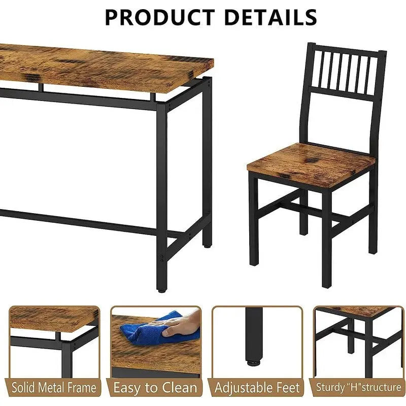 Ensemble table et chaises de salle à manger 5 pièces, style industriel moderne, coin repas, gain de place pour petits espaces, style pub
