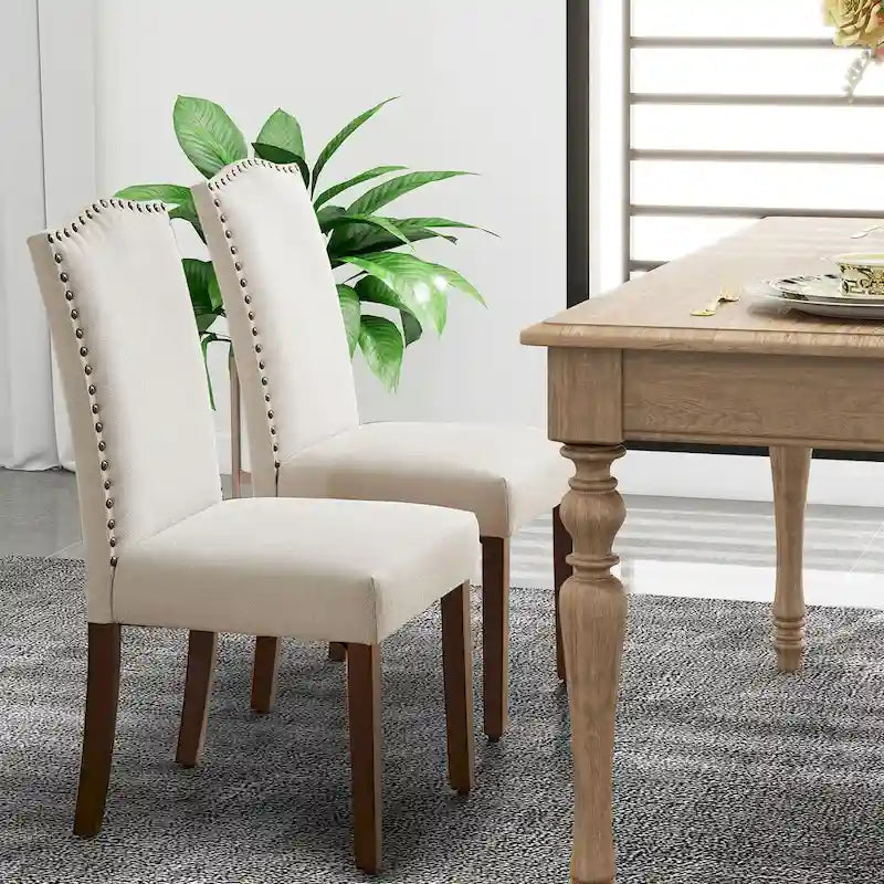 Ensemble de 2/4/6 chaises de salle à manger, chaise de salle à manger haut de gamme moderne et rembourrée avec dossier clouté et pieds en bois massif, chaise d'appoint en tissu