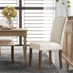 Ensemble de 2/4/6 chaises de salle à manger, chaise de salle à manger haut de gamme moderne et rembourrée avec dossier clouté et pieds en bois massif, chaise d'appoint en tissu