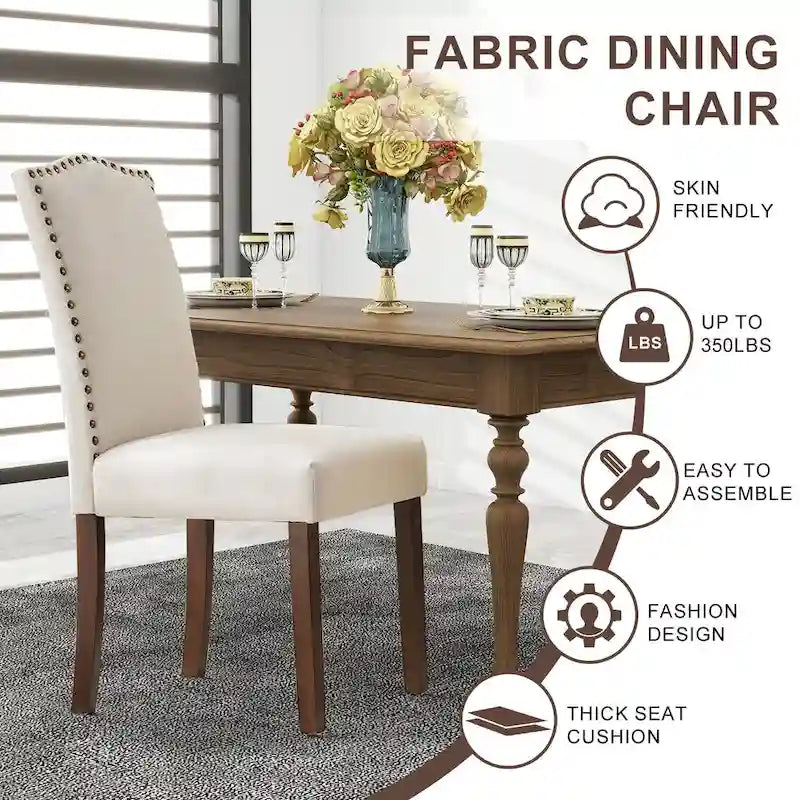 Ensemble de 2/4/6 chaises de salle à manger, chaise de salle à manger haut de gamme moderne et rembourrée avec dossier clouté et pieds en bois massif, chaise d'appoint en tissu