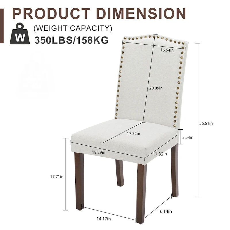 Ensemble de 2/4/6 chaises de salle à manger, chaise de salle à manger haut de gamme moderne et rembourrée avec dossier clouté et pieds en bois massif, chaise d'appoint en tissu