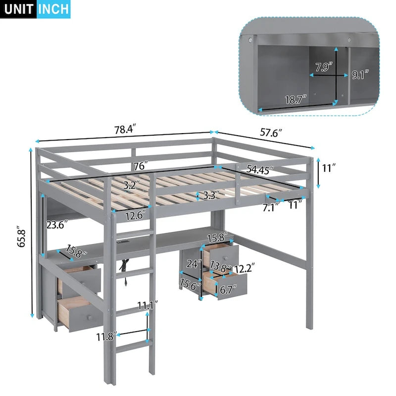 Lit mezzanine Nestfair pleine grandeur avec bureau et armoires