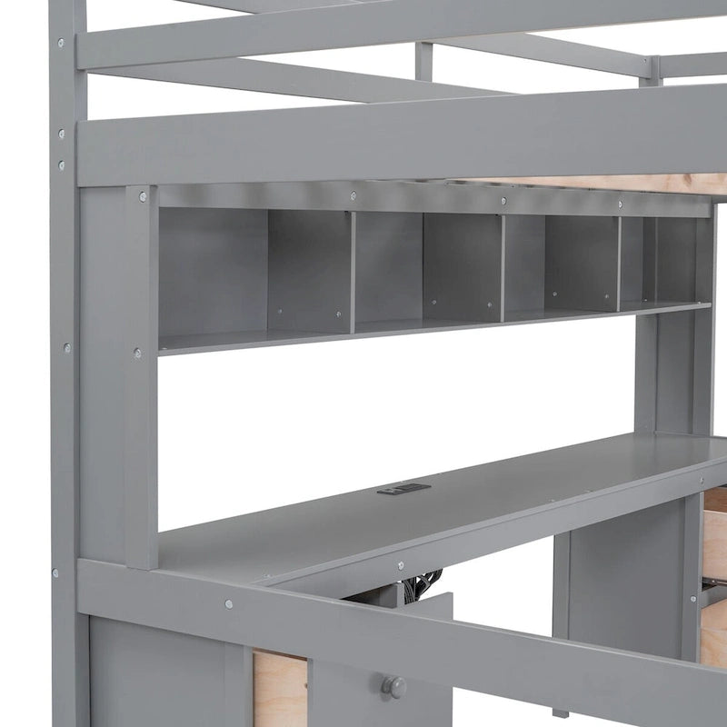 Lit mezzanine Nestfair pleine grandeur avec bureau et armoires