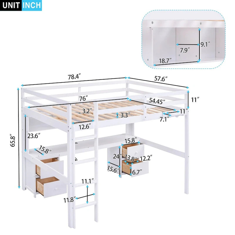 Lit mezzanine Nestfair pleine grandeur avec bureau et armoires