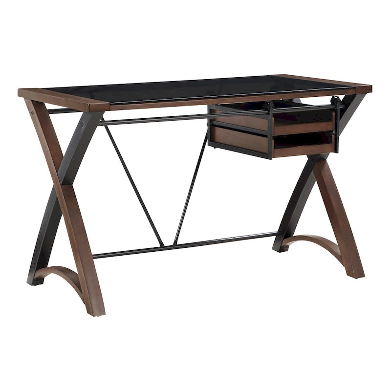 Bureau de 48 pouces avec plateau en verre et rangement