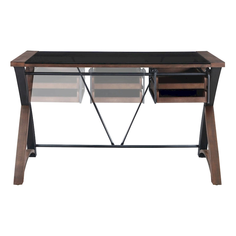 Bureau de 48 pouces avec plateau en verre et rangement