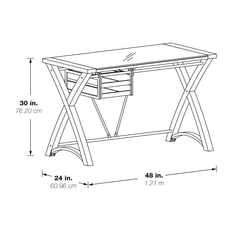 Bureau de 48 pouces avec plateau en verre et rangement