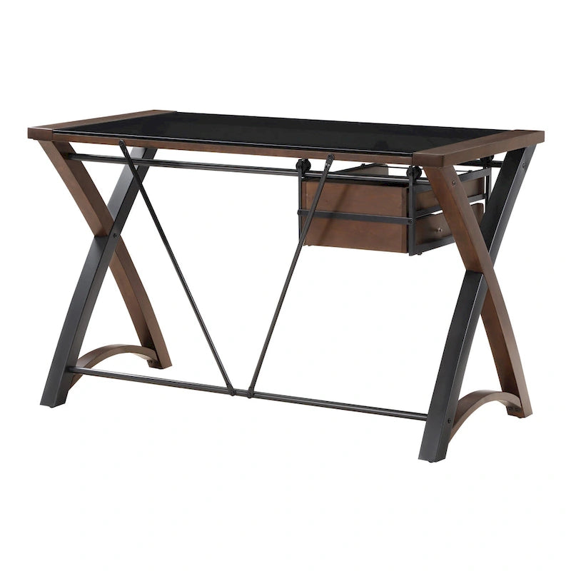 Bureau de 48 pouces avec plateau en verre et rangement