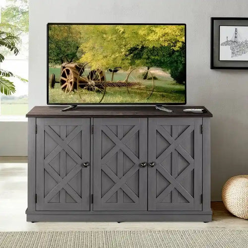Meuble TV rustique en bois naturel de 122 cm (48 po) - Compatible avec les téléviseurs jusqu'à 140 cm (55 po)