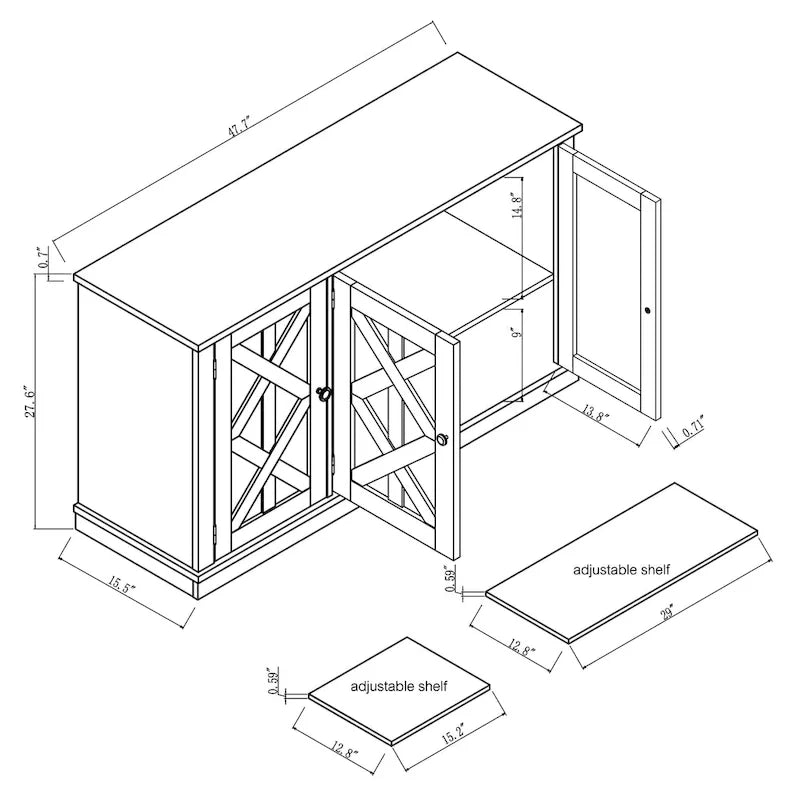 Meuble TV rustique en bois naturel de 122 cm (48 po) - Compatible avec les téléviseurs jusqu'à 140 cm (55 po)