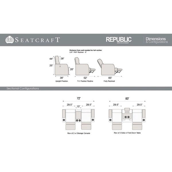 Canapé inclinable électrique en cuir marron Seatcraft Republic pour home cinéma