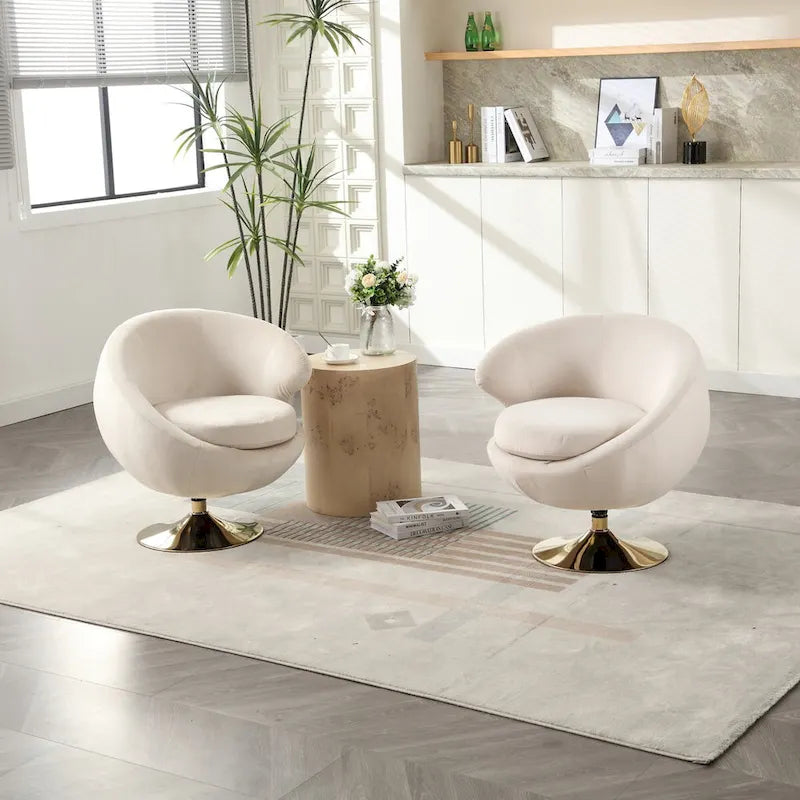 HOMEFUN Fauteuils d'appoint pivotants à 360° en velours, modèle Cuddle Barrel, lot de 2