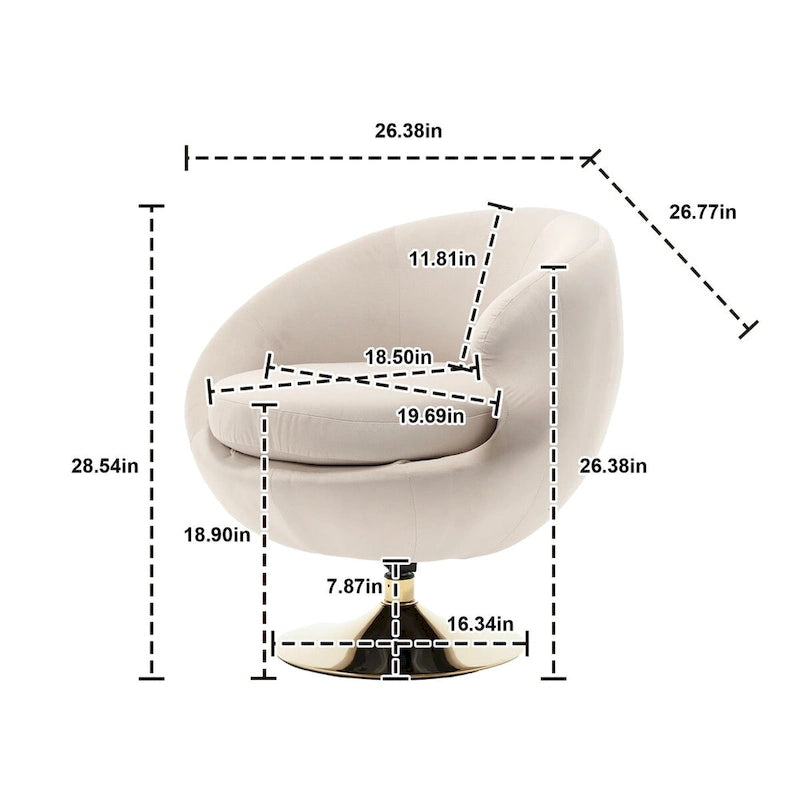 HOMEFUN Fauteuils d'appoint pivotants à 360° en velours, modèle Cuddle Barrel, lot de 2