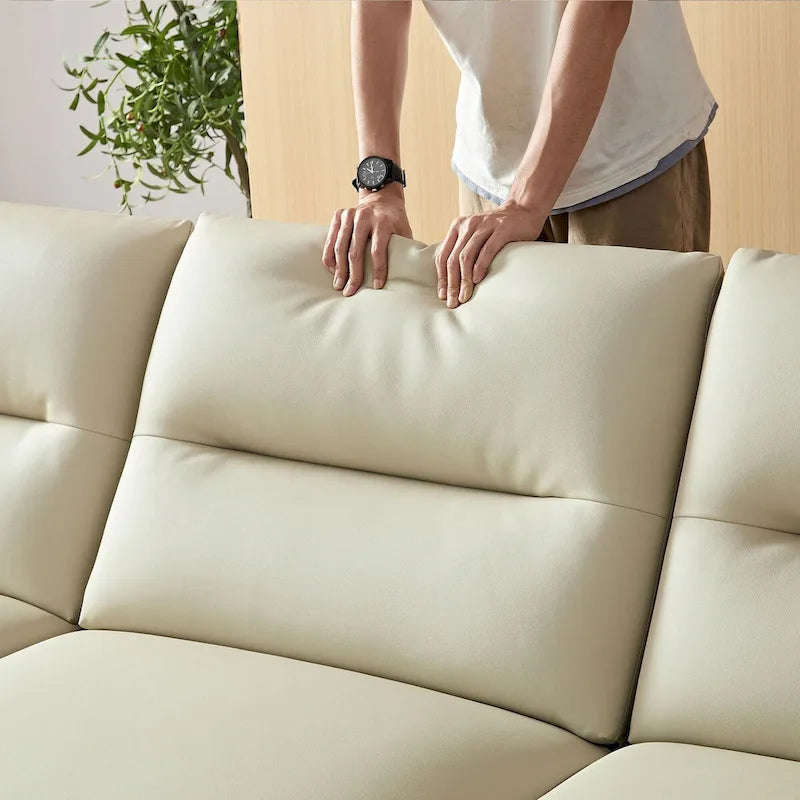 Canapé d'angle incurvé en cuir pour salon, ensemble de canapés 4 places rembourrés