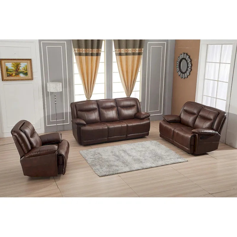 Betsy Furniture 3 Piece Bonded Leather Reclining Living Room Set, Sofa, Loveseat and Glider Chair