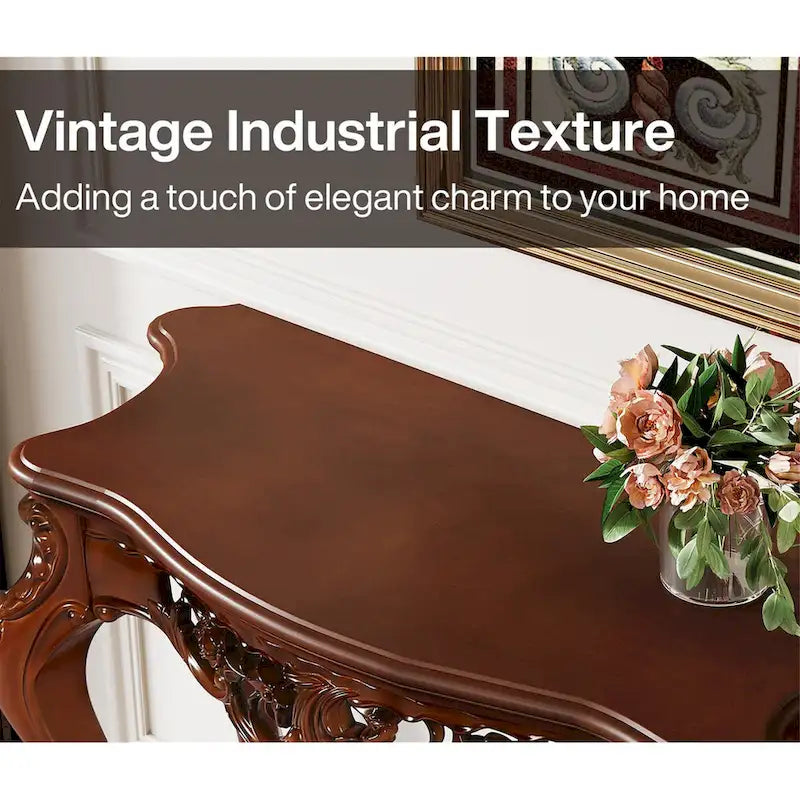 Console vintage sculptée avec étagères de rangement, table basse