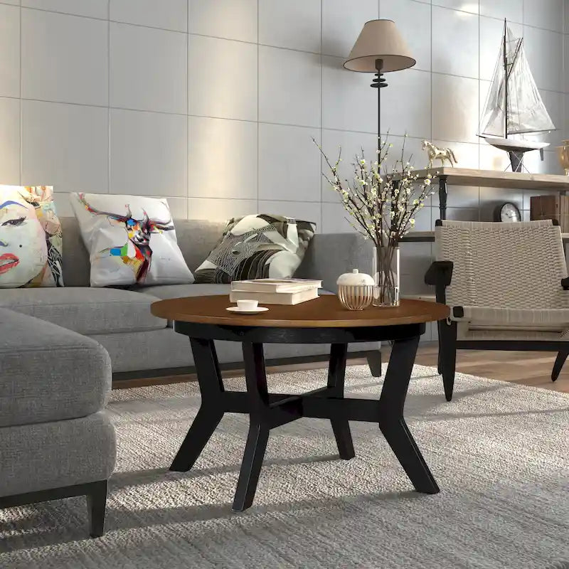 Table basse ronde en bois de 32 pouces