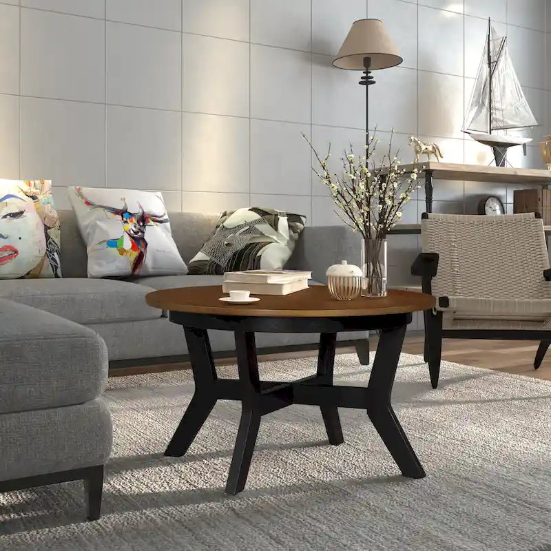 Table basse ronde en bois de 32 pouces