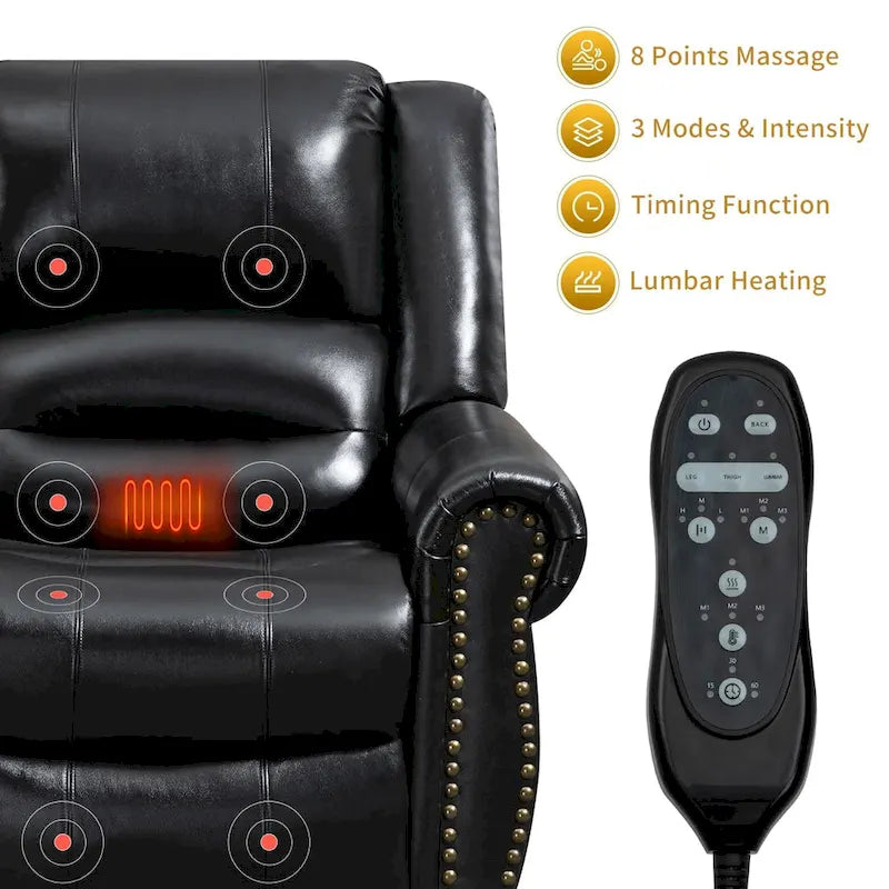 Fauteuils releveurs à double moteur en cuir véritable, massage et chauffage, ports USB