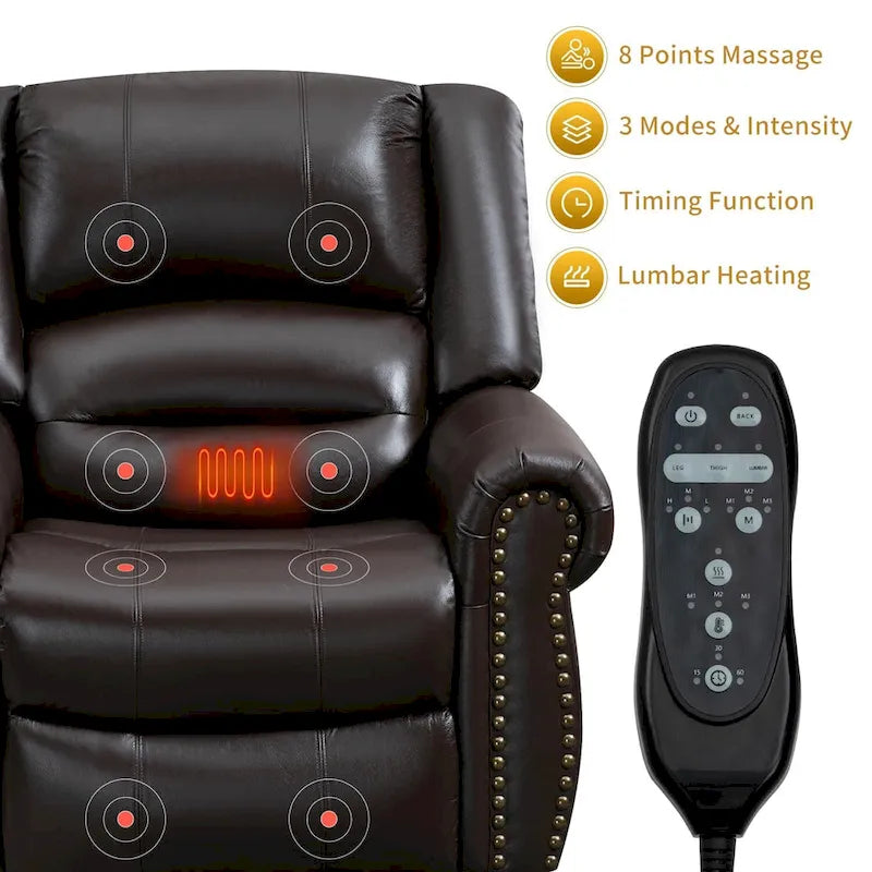 Fauteuils releveurs à double moteur en cuir véritable, massage et chauffage, ports USB