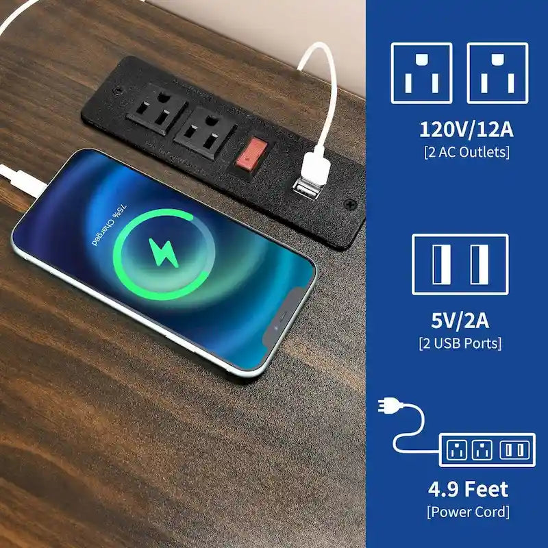 Ensemble de 2 tables d'appoint LED style ferme Moasis avec station de charge et ports USB pour canapé