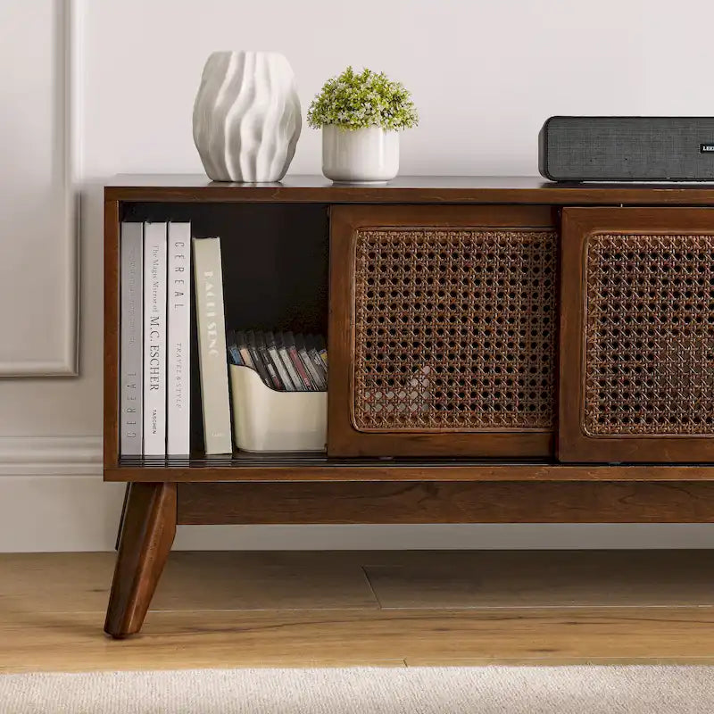 Meuble TV moderne en rotin pour téléviseur de 65 pouces