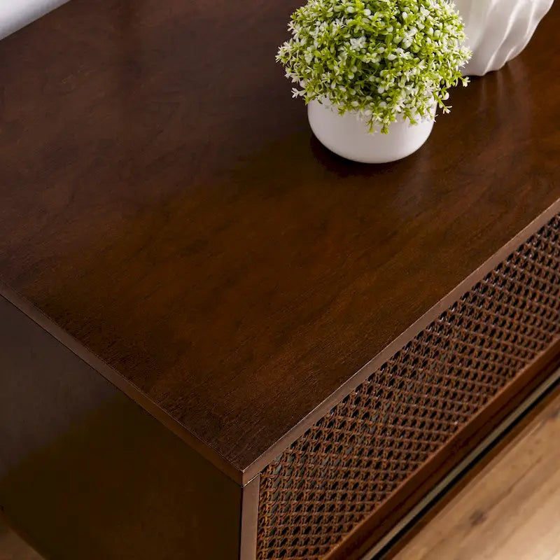 Meuble TV moderne en rotin pour téléviseur de 65 pouces