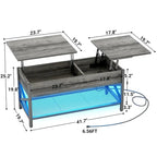 Table basse moderne de style campagnard avec plateau relevable, port USB et lumière LED, table d'appoint pour salon