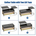 Table basse moderne de style campagnard avec plateau relevable, port USB et lumière LED, table d'appoint pour salon