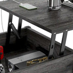 Table basse moderne de style campagnard avec plateau relevable, port USB et lumière LED, table d'appoint pour salon