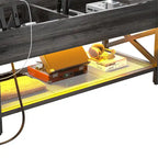 Table basse moderne de style campagnard avec plateau relevable, port USB et lumière LED, table d'appoint pour salon