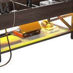 Table basse moderne de style campagnard avec plateau relevable, port USB et lumière LED, table d'appoint pour salon