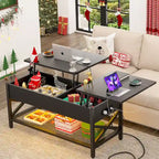 Table basse moderne de style campagnard avec plateau relevable, port USB et lumière LED, table d'appoint pour salon