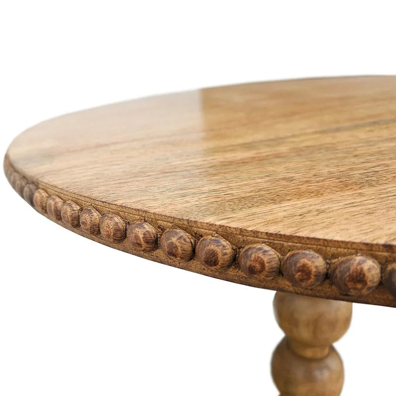 Table d'appoint de 53 cm (21 pouces), plateau rond, pieds en bois de manguier brun naturel