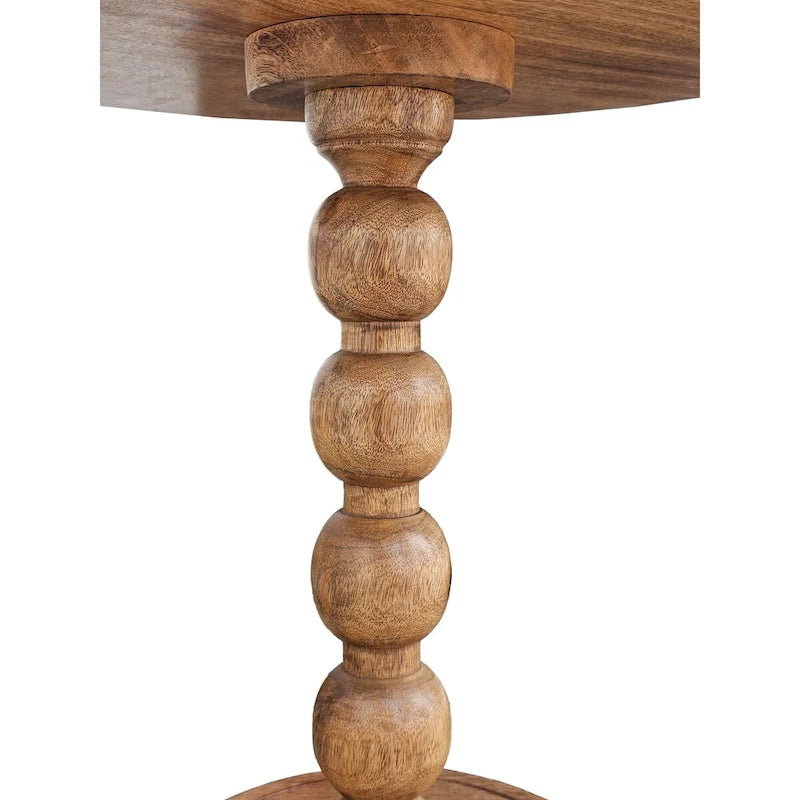 Table d'appoint de 53 cm (21 pouces), plateau rond, pieds en bois de manguier brun naturel