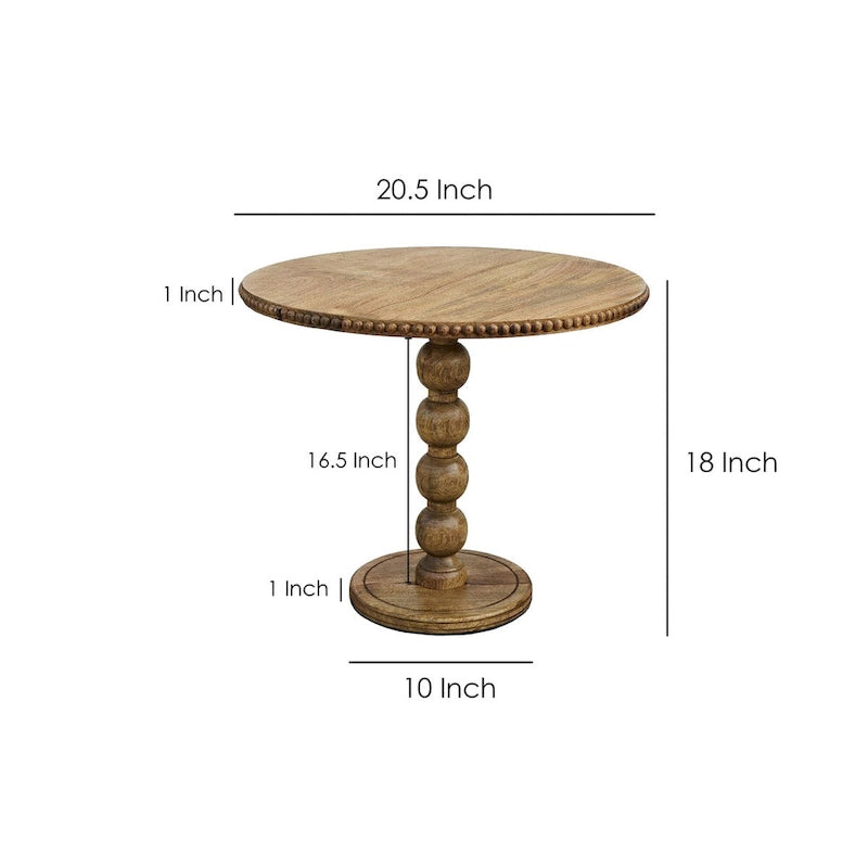 Table d'appoint de 53 cm (21 pouces), plateau rond, pieds en bois de manguier brun naturel