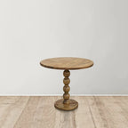 Table d'appoint de 53 cm (21 pouces), plateau rond, pieds en bois de manguier brun naturel
