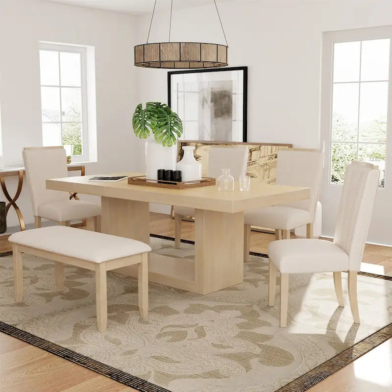 Contemporary 6-Piece 78inch Extendable Pedestal Dining Table Set