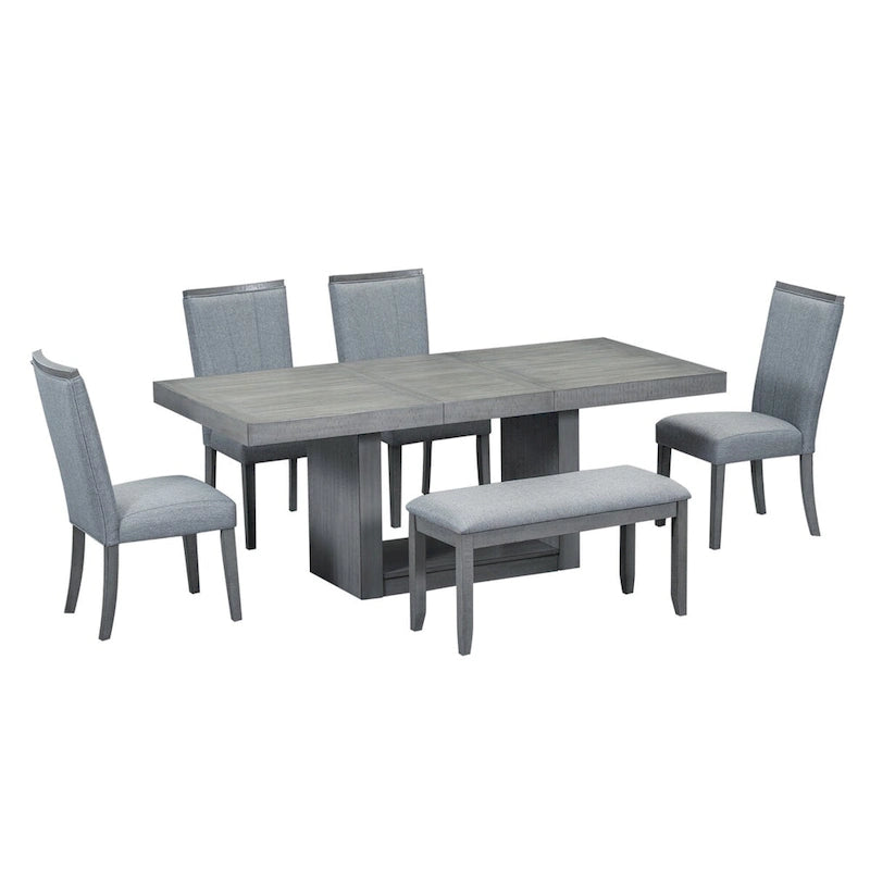 Ensemble de table à manger contemporaine extensible à piédestal 6 pièces de 198 cm (78 pouces)