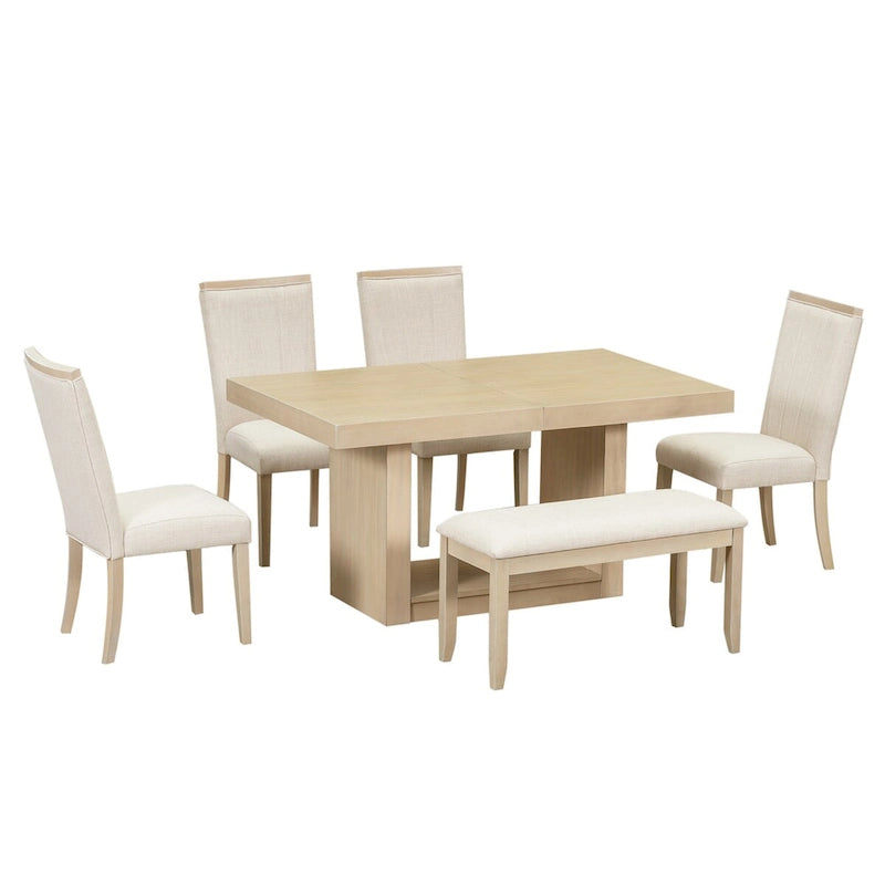 Ensemble de table à manger contemporaine extensible à piédestal 6 pièces de 198 cm (78 pouces)